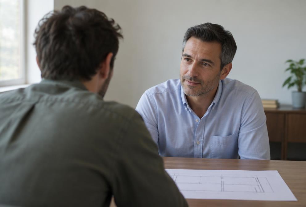 Consultor da Ceintel em conversa com cliente em um escritório